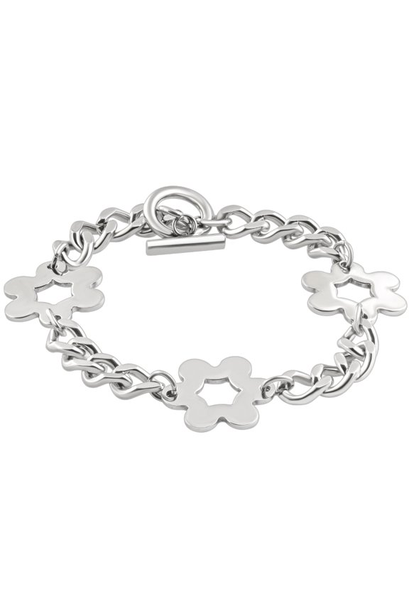 Pompeii Men's Steel Single Tone Flower 7.5mm Link Toggle Clasp 8" Bracelet (,)