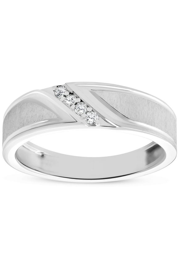 Pompeii Mens 1/10ct White Gold Diamond Ring Flat Classic Bushed Wedding Anniversary Band