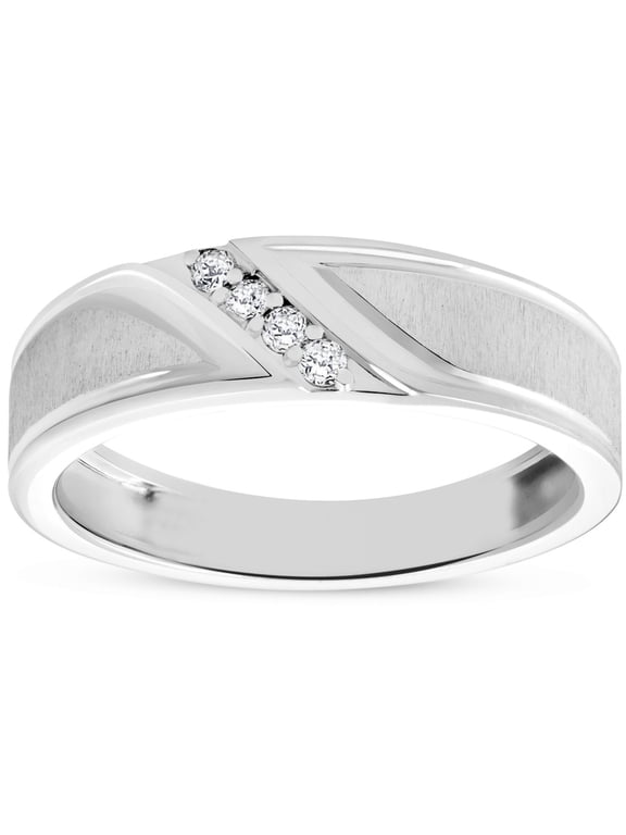 Pompeii Mens 1/10ct White Gold Diamond Ring Flat Classic Bushed Wedding Anniversary Band
