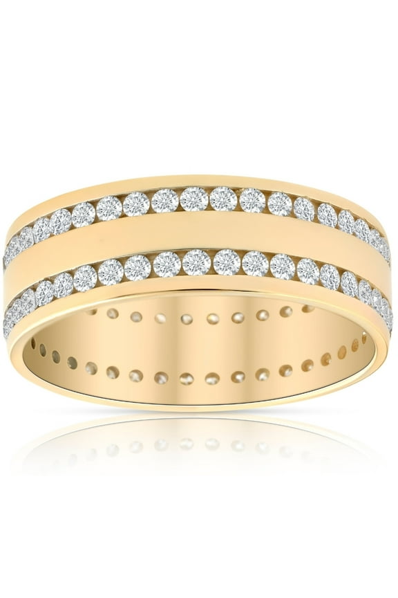 Pompeii Mens 1 3/8Ct Diamond Eternity Ring 10k Yellow Gold Double Row High Polished
