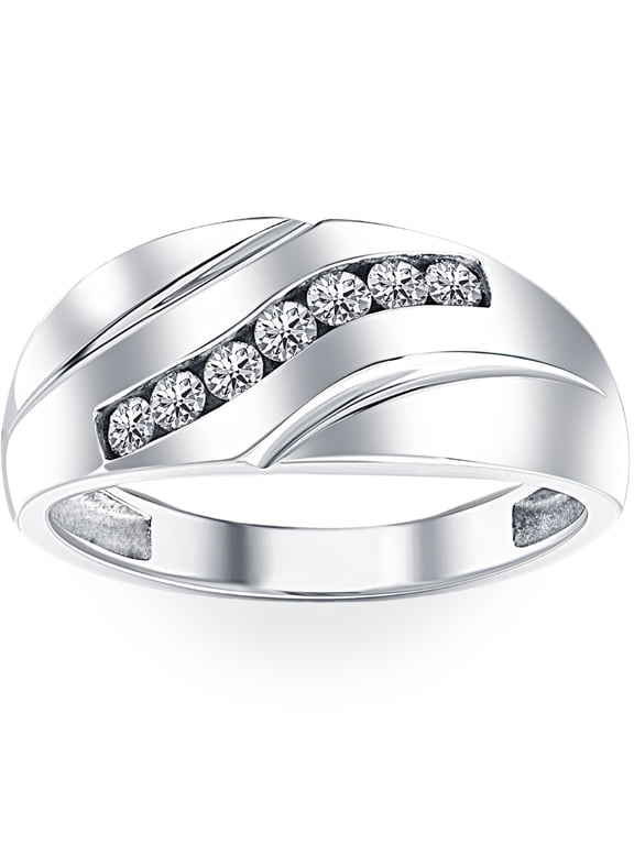 Pompeii Mens 1/3ct Diamond Wedding Ring 10k White Gold Anniversary Band (H/I,I1-I2)