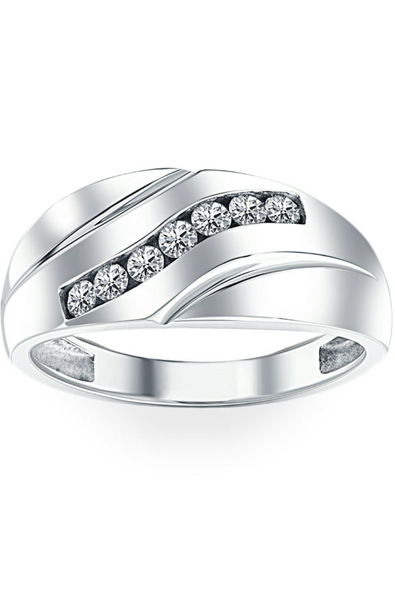 Pompeii Mens 1/3ct Diamond Wedding Ring 10k White Gold Anniversary Band (H/I,I1-I2)
