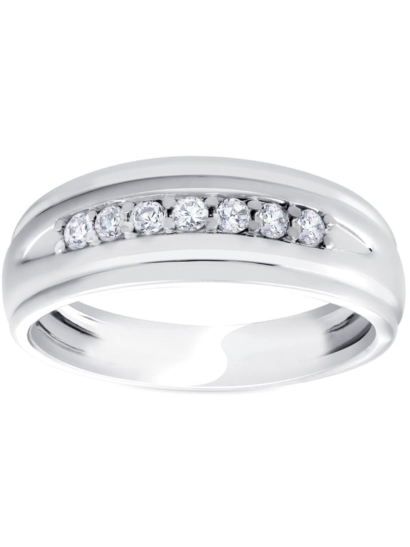 Pompeii Mens 1/4ct White Gold 7 Stone Diamond Ring 10k Polished Wedding Anniversary Band
