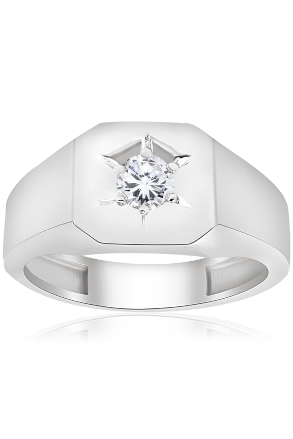 Pompeii Mens 1/6ct Diamond Solitaire High Polished Wedding Ring 10k White Gold (H/I,I1-I2)