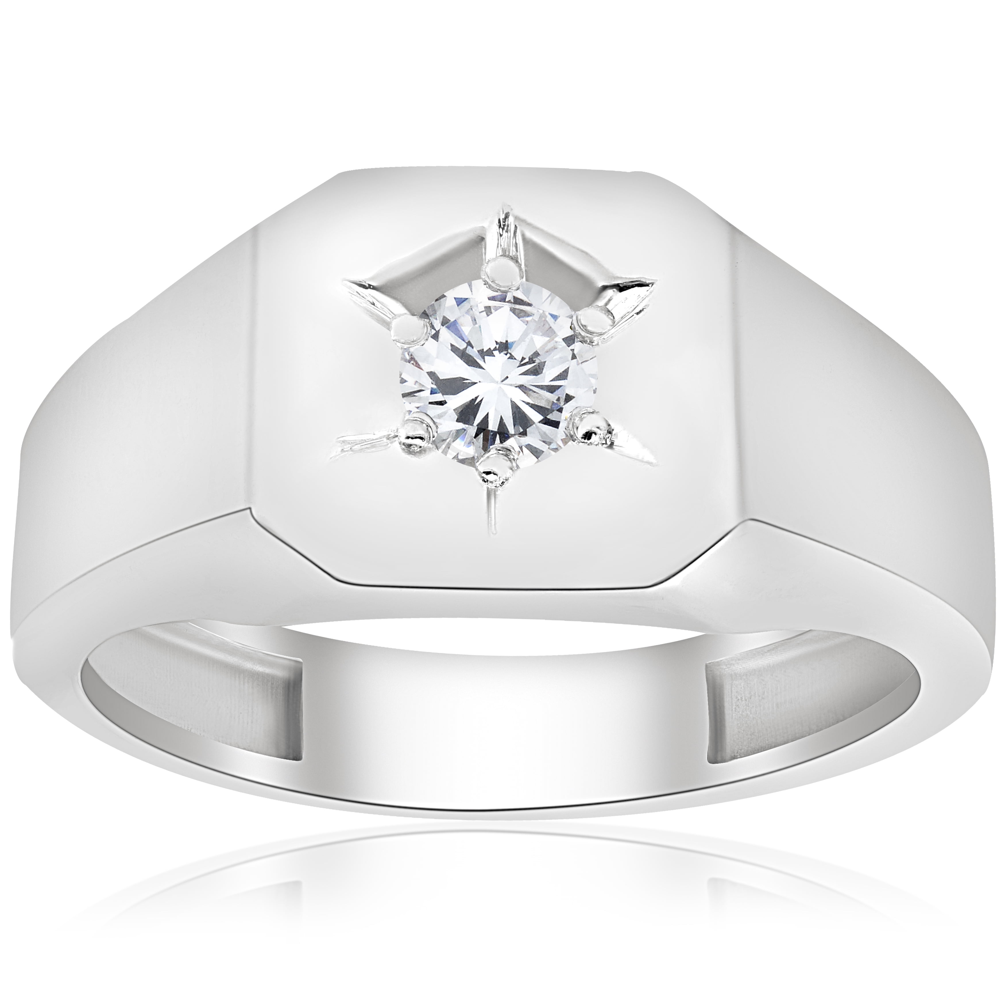 Men's 1/6 Carat Diamond Solitaire Ring In 10K White Gold