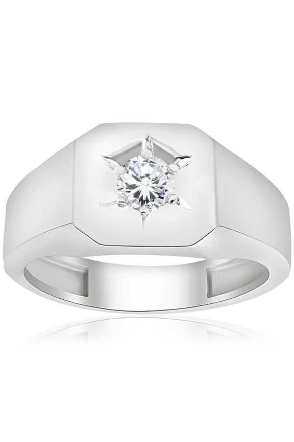 Pompeii Mens 1/6ct Diamond Solitaire High Polished Wedding Ring 10k White Gold (H/I,I1-I2)