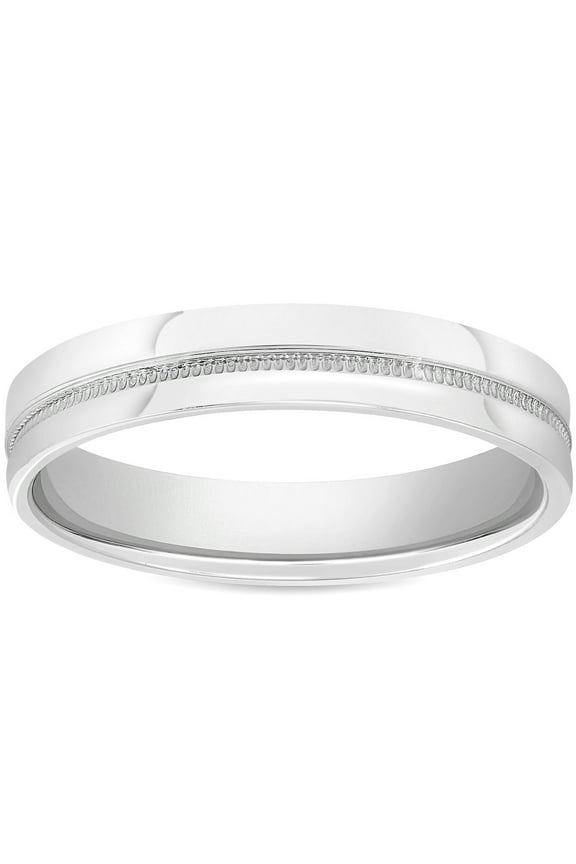 Pompeii Mens 10k White Gold 4mm Flat Band High Polished Milgrain Accent Wedding Ring (,)