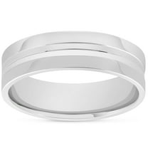 Pompeii Mens 10k White Gold 6mm Band High Polished Convex Groove Accent Wedding Ring (,)