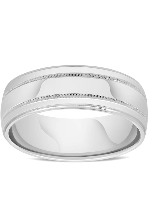 Pompeii Mens 10k White Gold 7mm Band High Polished Double Milgrain Accent Wedding Ring (,)