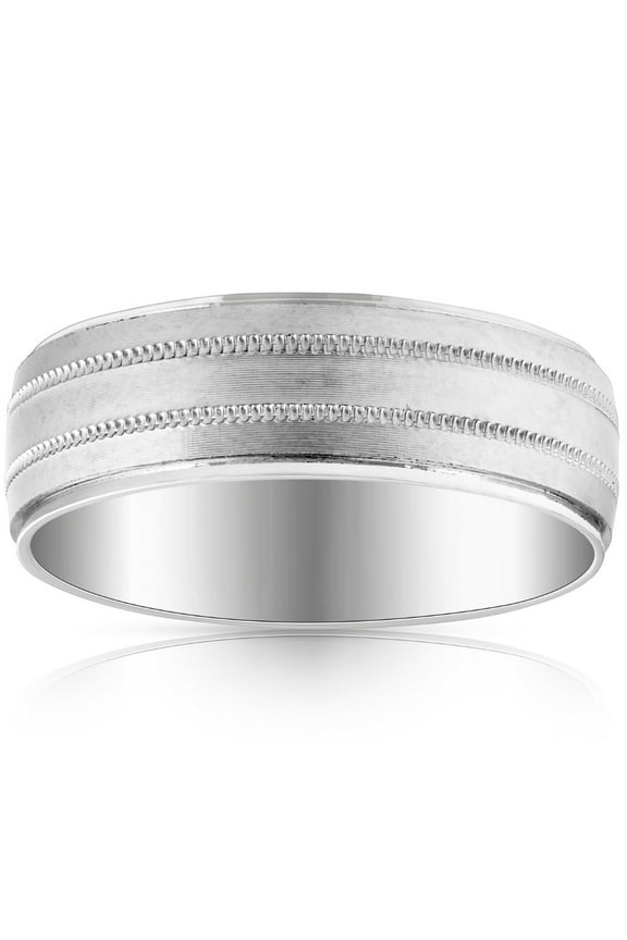 Pompeii Mens 10k White Gold 7mm Band High Polished & Satin Wedding Ring (,)