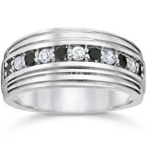 Pompeii Mens 10k White Gold Alternating Black & White Diamond 1/2ct Wedding Ring