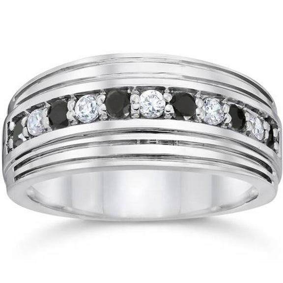 Pompeii Mens 10k White Gold Alternating Black & White Diamond 1/2ct Wedding Ring