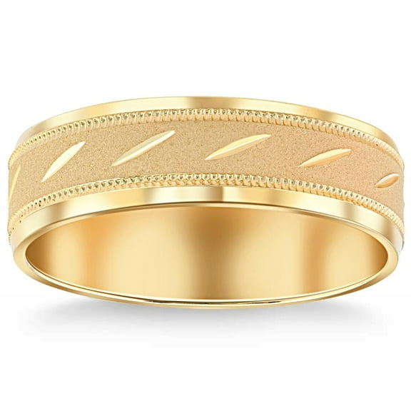 Pompeii Mens 10k Yellow Gold 6MM Brushed Carved Wedding Band Comfort Fit Ring (,)