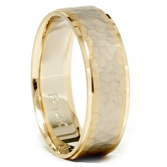 Pompeii Mens 14K Gold Two Tone Hammered Comfort Wedding Band (,)