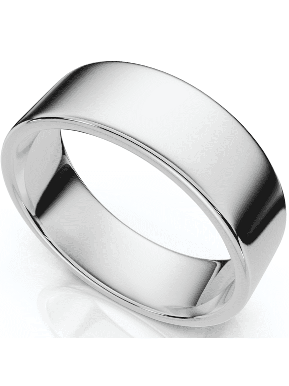 Pompeii Mens 14K White Gold 7mm Flat Wedding Ring Band (,)