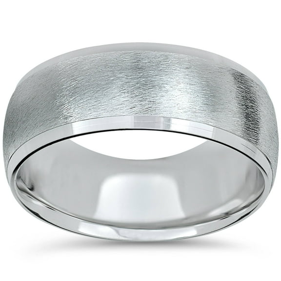 Pompeii Mens 14K White Gold 8mm Beveled Wedding Ring Band Brush (,)