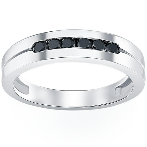 Pompeii Mens 14K White Gold Black 1/4ct Diamond Wedding Ring (Black,AAA)