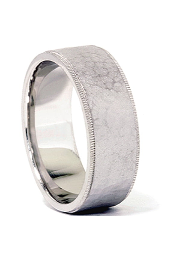 Pompeii Mens 14K White Gold Comfort Fit Hammered Wedding Band (,)