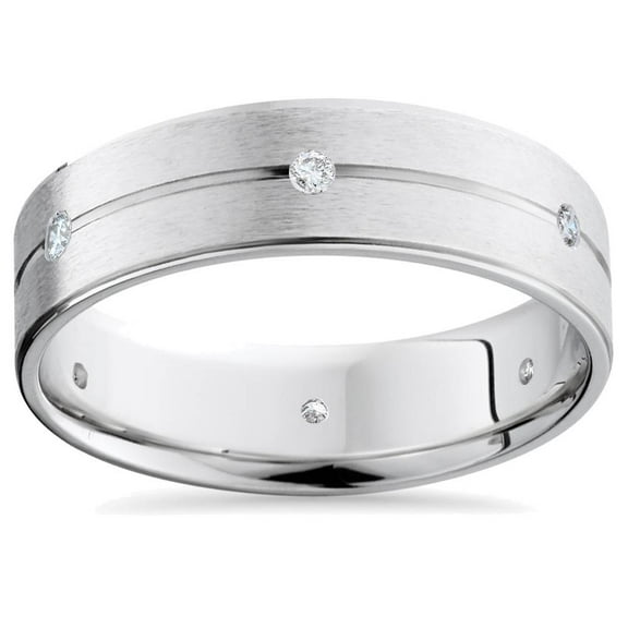 Pompeii Mens 14K White Gold Diamond Comfort Fit Wedding Band (G/H,SI)