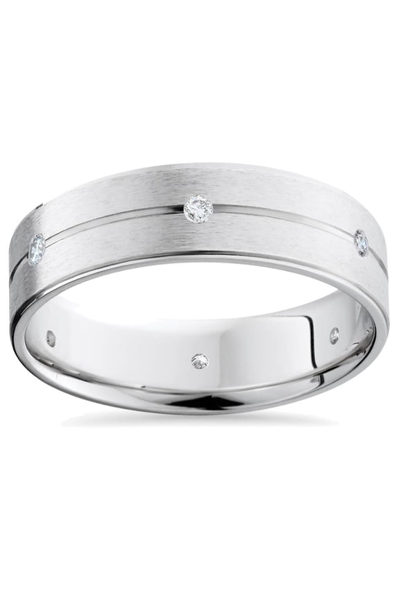 Pompeii Mens 14K White Gold Diamond Comfort Fit Wedding Band (G/H,SI)