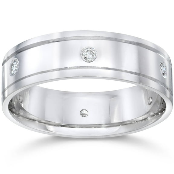 Pompeii Mens 14K White Gold Polished Diamond Wedding Band Ring (G/H,SI)