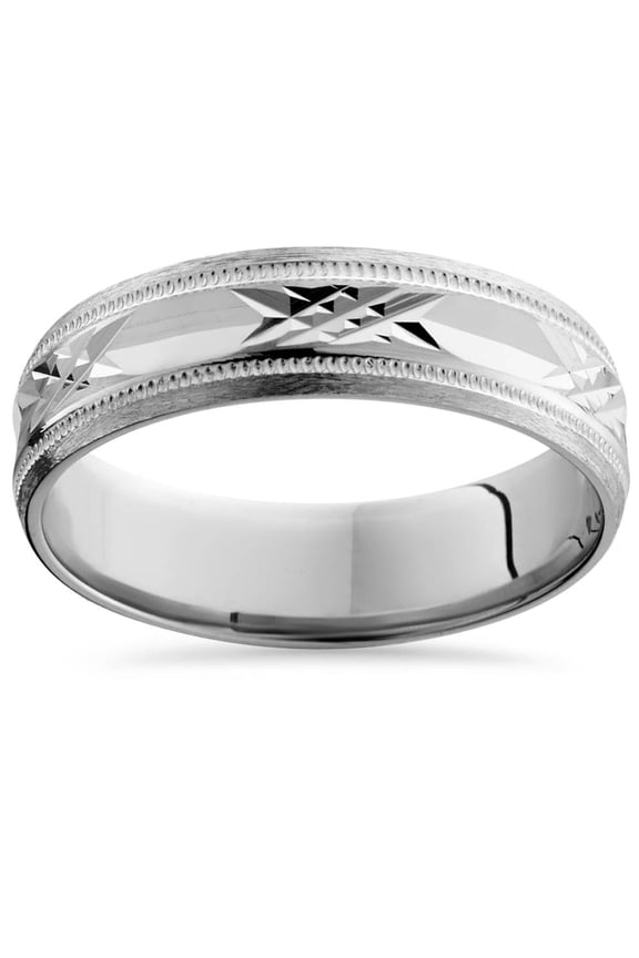 Pompeii Mens 14K White Gold Swiss Cut Wedding Band Ring New (,)