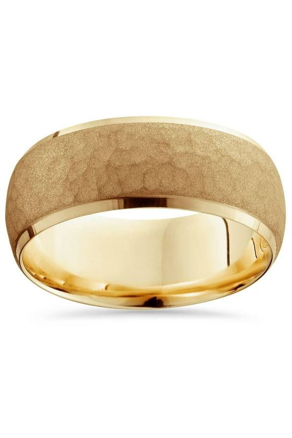 Pompeii Mens 14K Yellow Gold 7MM Hammered Bevel Comfort Wedding Ring Band (,)