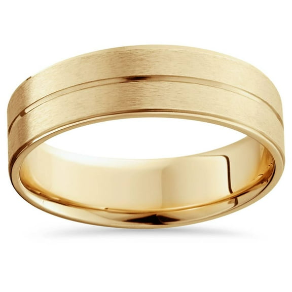 Pompeii Mens 14k Gold Flat 6mm Brushed Comfort Fit Wedding Band (,)
