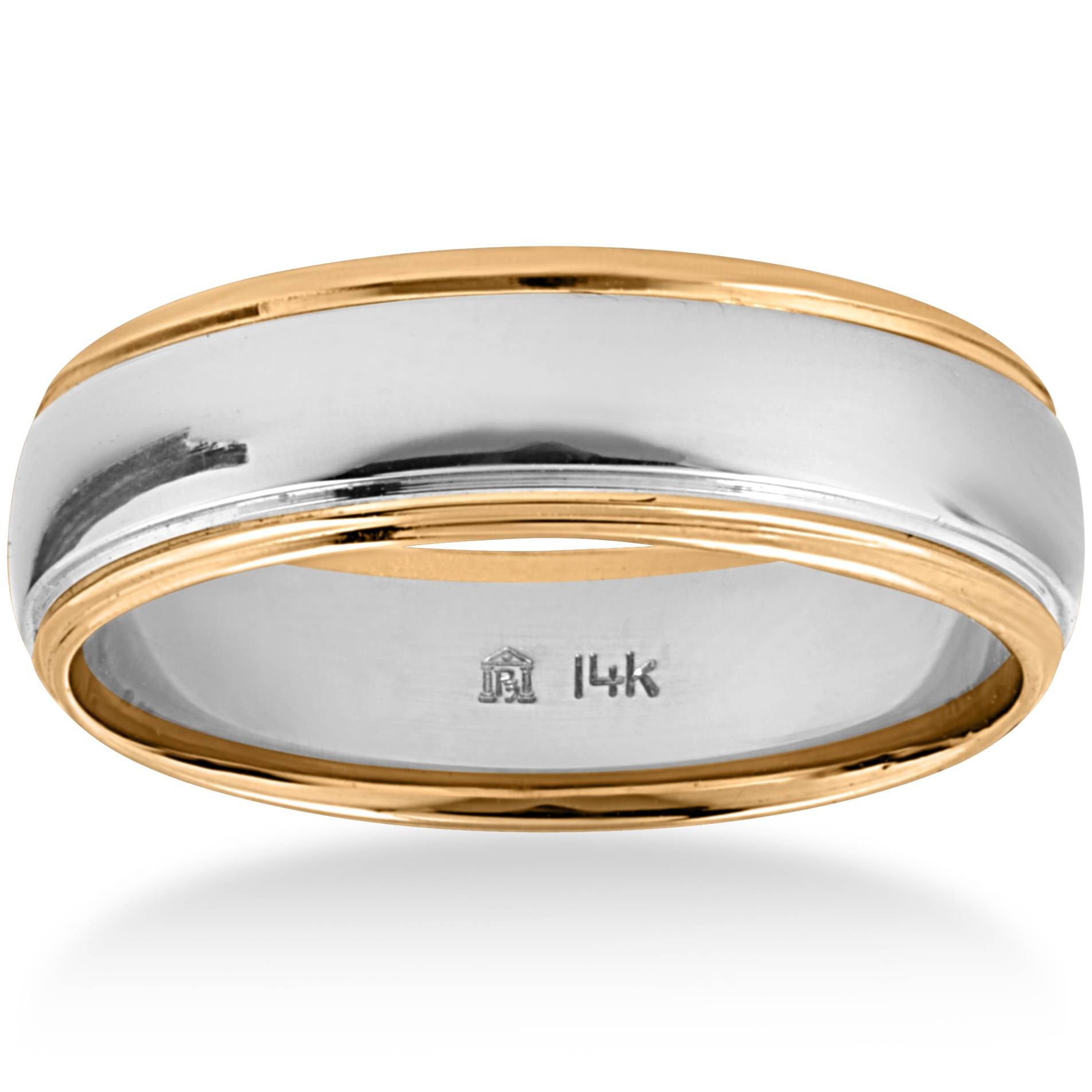 Pompeii Mens 14k Gold Two Tone 6mm Plain Comfort Wedding Band
