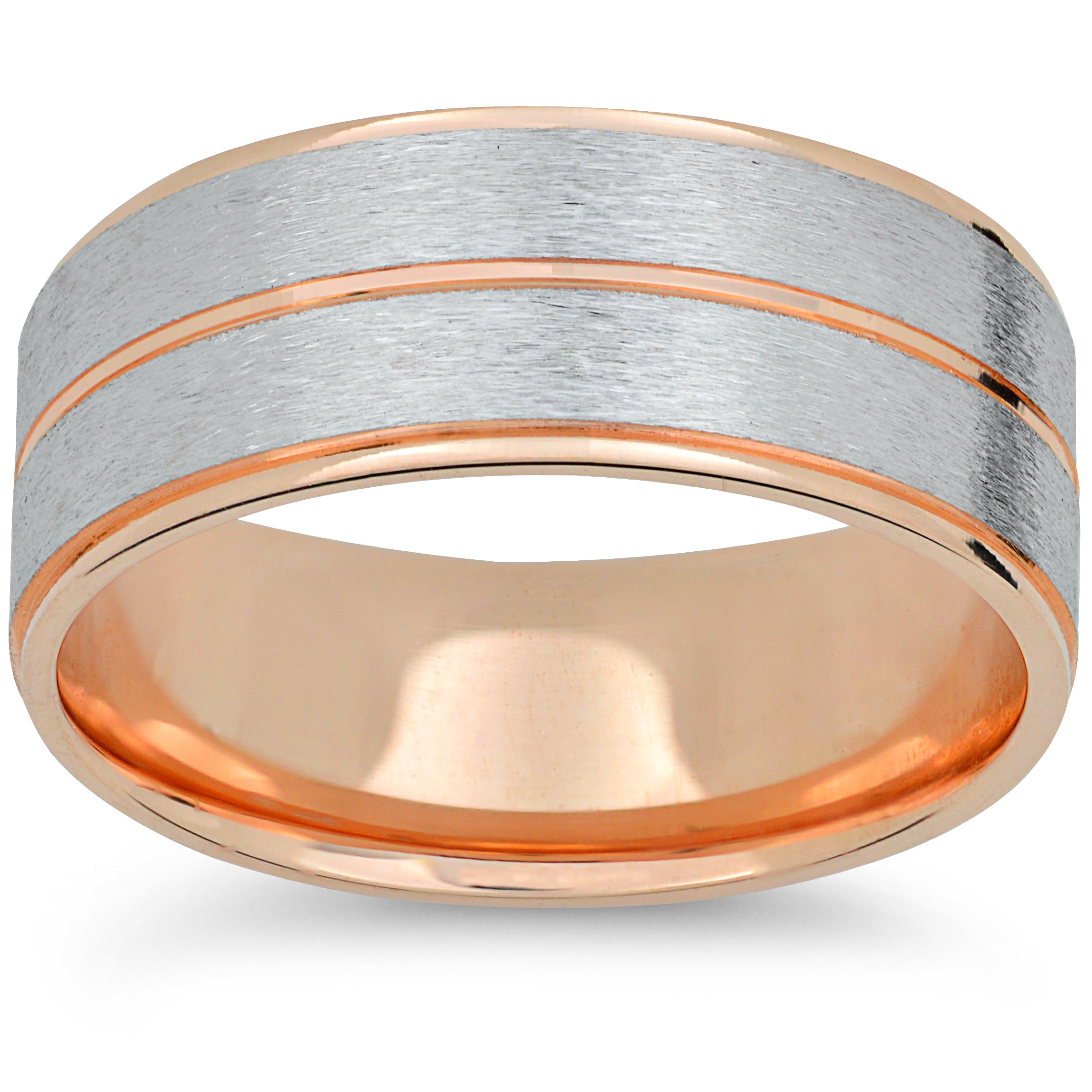 Pompeii Mens 14k Rose & White Gold Two Tone Brushed Wedding Band ...