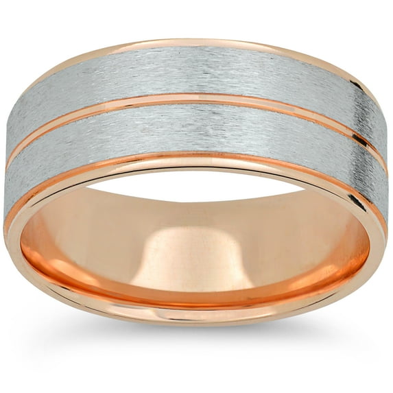 Pompeii Mens 14k Rose & White Gold Two Tone Brushed Wedding Band (,)