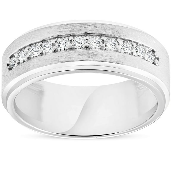 Pompeii Mens 3/8ct White Gold Diamond 10k Brushed Wedding 8MM Anniversary Band (H/I,I1-I2)