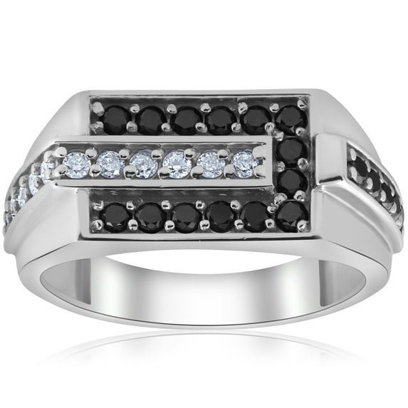 Pompeii Mens 5/8ct Black & White Diamond Wedding Ring 10k White Gold (H/I,I1-I2)