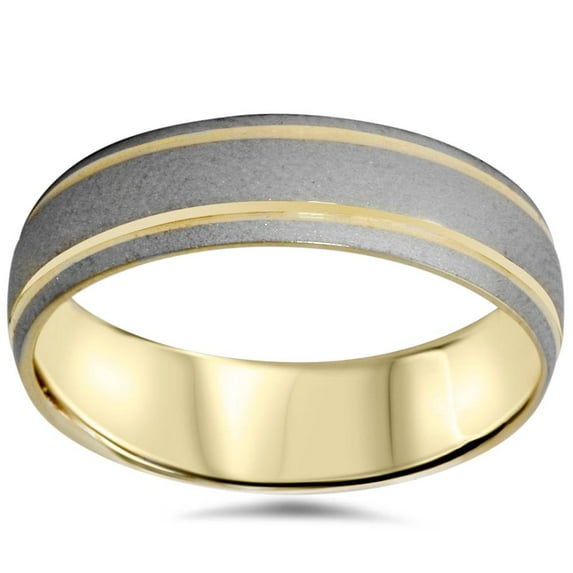 Pompeii Mens 6mm 14K Gold Two Tone Brushed Wedding Band (,)