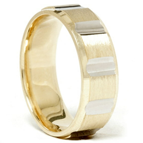 Pompeii Mens 7mm 14k Gold Two Tone Swiss Cut Wedding Band Ring (,)