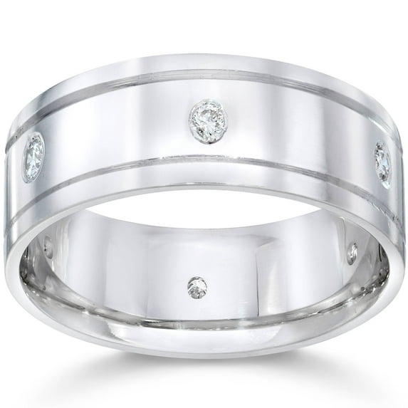 Pompeii Mens 8mm 14K White Gold Comfort Wedding Diamond Band (G/H,SI)