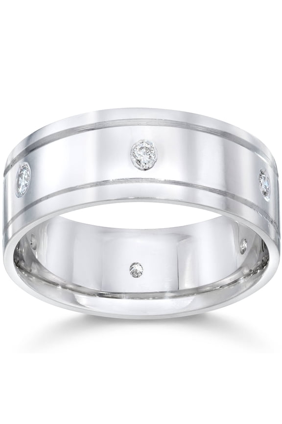 Pompeii Mens 8mm 14K White Gold Comfort Wedding Diamond Band (G/H,SI)