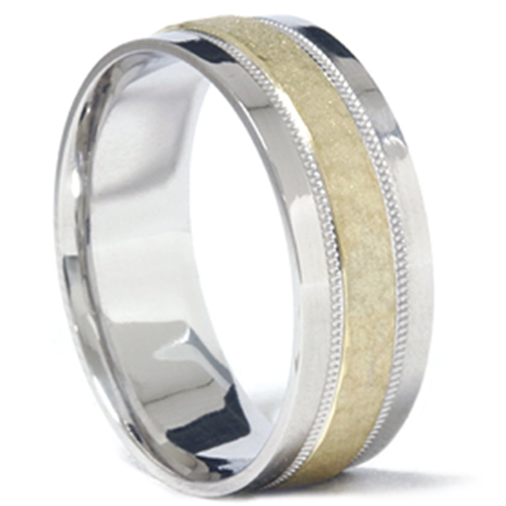 Pompeii Mens 950 Platinum & 18K Gold Hammered Wedding Band Ring ...