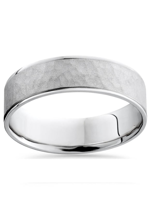 Pompeii Mens 950 Platinum Beveled Hammered Wedding Band Ring (,)