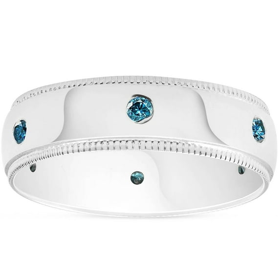 Pompeii Mens Blue Diamond Wedding Ring 10K White Gold (Blue,SI1-SI2)