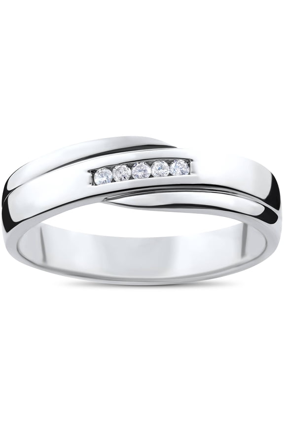 Pompeii Mens Cut Diamond Wedding Ring 1/6cttw 10K White Gold High Polished Channel Set