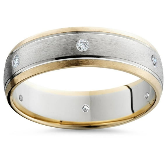 Pompeii Mens Diamond 14K Gold 2-Tone Brushed Wedding Band 6MM (G/H,SI2)