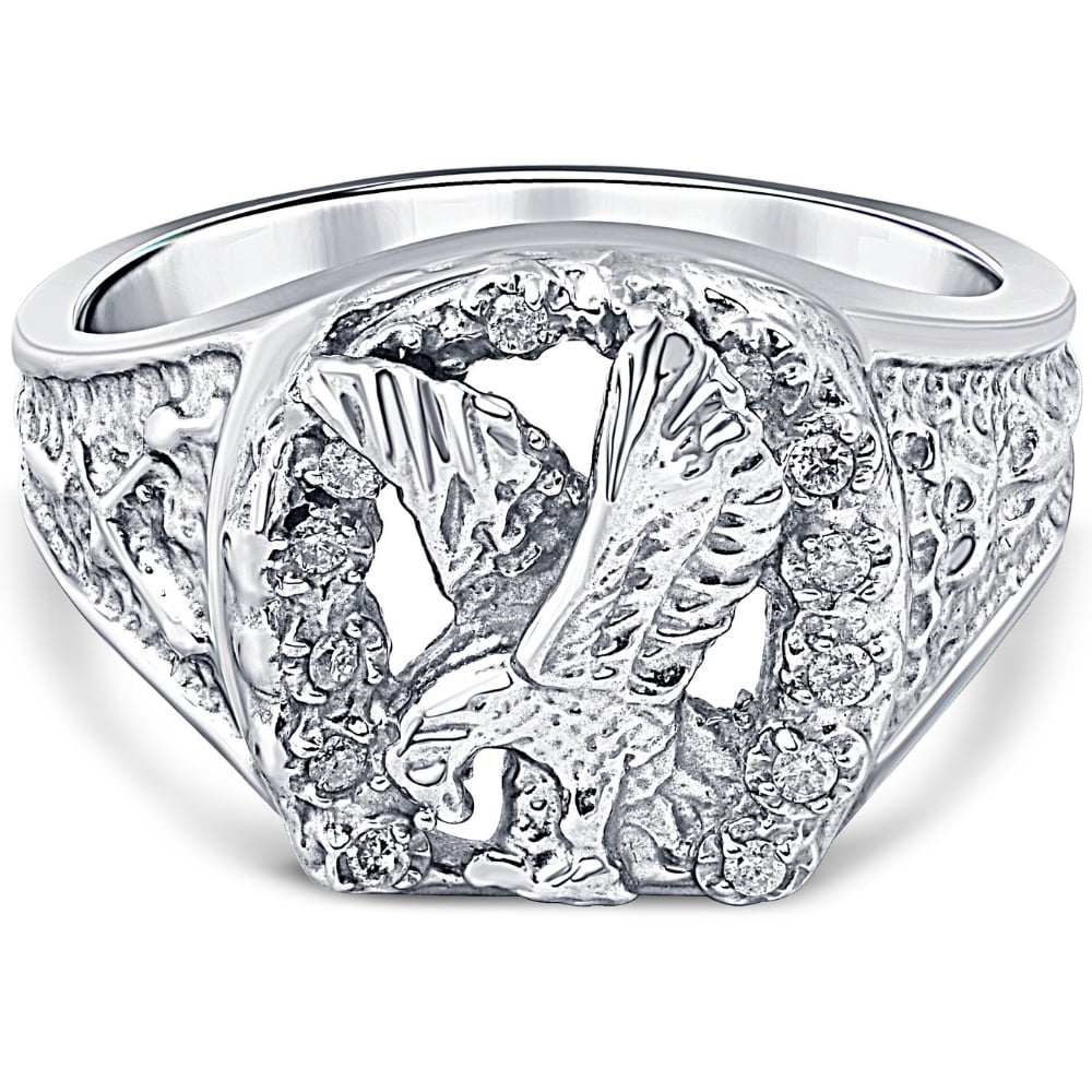 Pompeii Mens Diamond American Eagle Ring 10K White Gold (G/H,I2-I3 ...