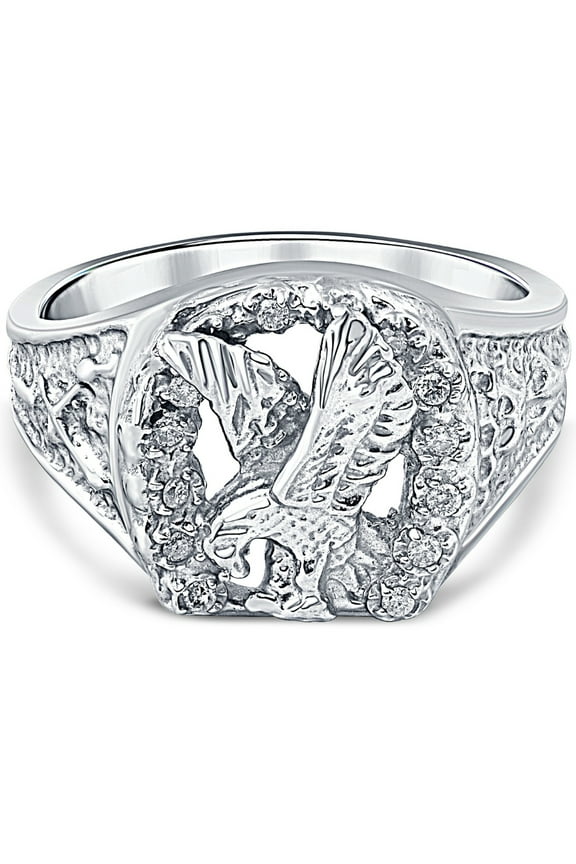 Pompeii Mens Diamond American Eagle Ring 10K White Gold (G/H,I2-I3)