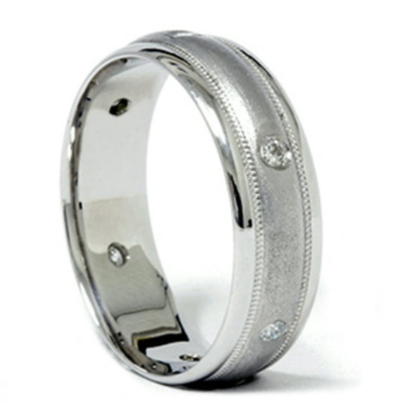 Pompeii Mens Diamond Brushed Wedding Ring Band 14K White Gold (G/H,SI)