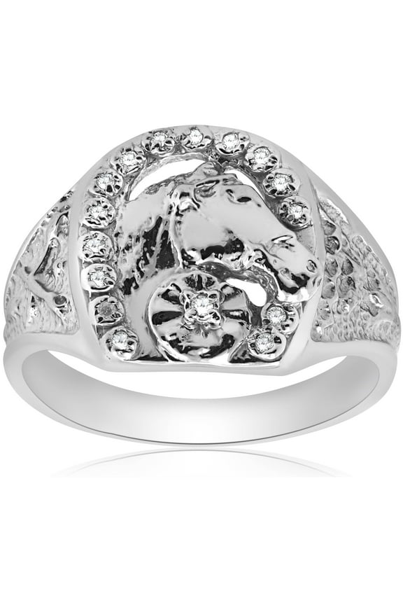 Pompeii Mens Diamond Lucky Horseshoe Ring 10K White Gold (G/H,I2-I3)