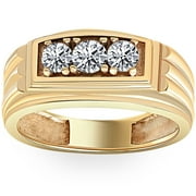 POMPEII3 Pompeii Mens Gold 3/4ct Three Stone Diamond Anniversary Ring 14K Yellow Gold (G/H,I2)