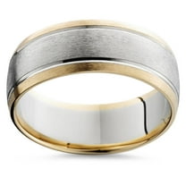 Pompeii Mens Gold 8mm Two Tone Comfort Fit Wedding Band Ring 14k White and Yellow Gold (,)
