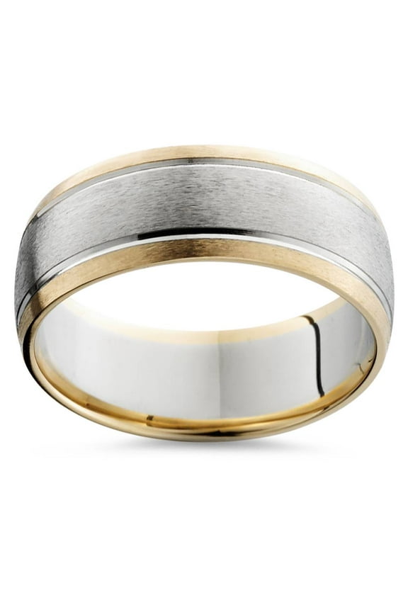 Pompeii Mens Gold 8mm Two Tone Comfort Fit Wedding Band Ring 14k White and Yellow Gold (,)
