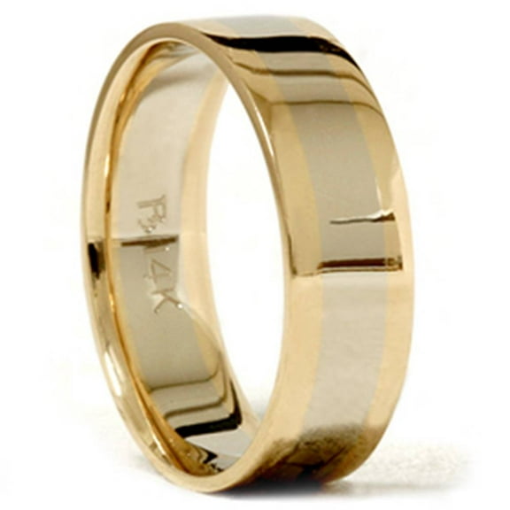 Pompeii Mens Gold Plain Two Tone Comfort Fit Wedding Band 14K (,)